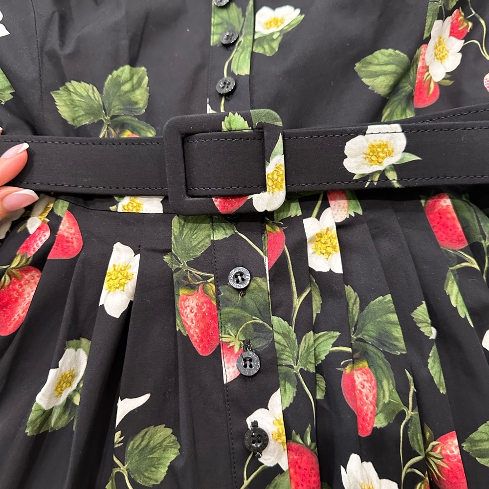 Oscar de la Renta Strawberry Blossom Poplin Off-the-Shoulder Dress Size 4